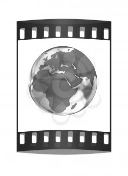 Chrome Globe isolated on white background. The film strip