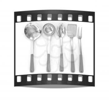 Cutlery on a white background. The film strip