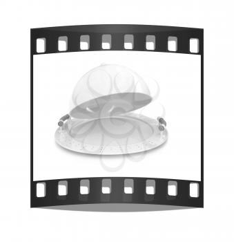 Restaurant cloche with lid on a white background. The film strip