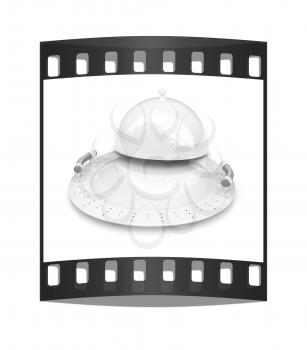 Restaurant cloche with lid on a white background. The film strip