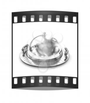 Restaurant cloche with lid on a white background. The film strip