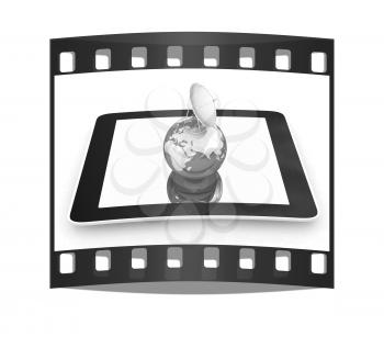 The concept of mobile high-speed Internet and planet earth on a white background. The film strip