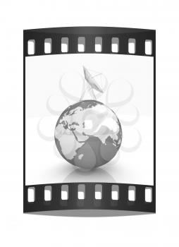 SAT and planet earth on a white background. The film strip