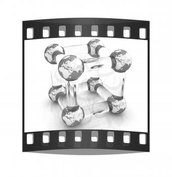 Abstract molecule model of the Earth on a white. The film strip