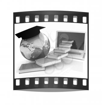 Global On line Education on a white background. The film strip