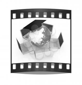 Global On line Education on a white background. The film strip