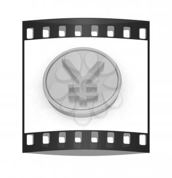 Gold coin with yen sign on a white background. The film strip