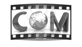 3d text com for earth on a white background. The film strip