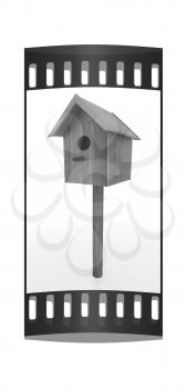 Nest box birdhouse on a white background. The film strip