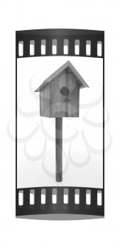 Nest box birdhouse on a white background. The film strip