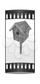 Nest box birdhouse on a white background. The film strip