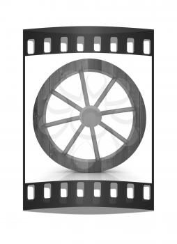 wooden wheel on a white background. The film strip