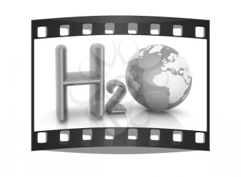 H2O. Formula of water on white background. The film strip