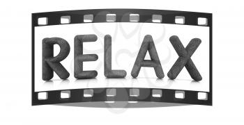 word Relax from the green grass isolated on white background. 3d illustration. The film strip