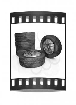 car wheel illustration on white background. The film strip