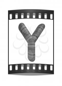 Wooden Alphabet. Letter Y on a white background. The film strip