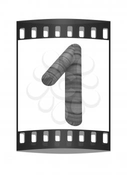 Wooden number 1- one on a white background. The film strip