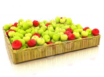 Wicker basket full of apples isolated on white