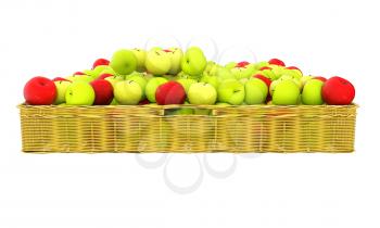 Wicker basket full of apples isolated on white