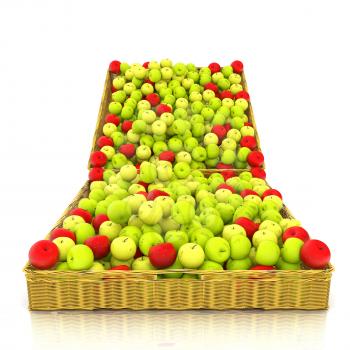 Wicker basket full of apples isolated on white