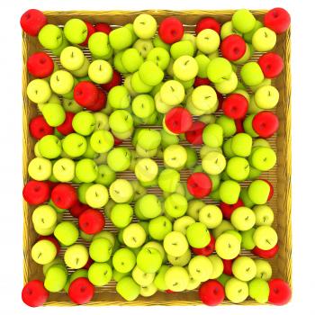 Wicker basket full of apples isolated on white