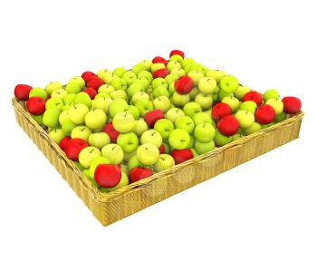 Wicker basket full of apples isolated on white