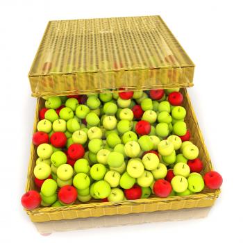 Wicker basket full of apples isolated on white