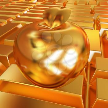 golden apple on the gold bars background