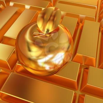 golden apple on the gold bars background