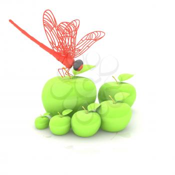 Dragonfly on apple. Natural eating concept