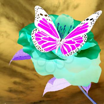 Beautiful Flower and butterfly against the sky 