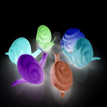 3d fantasy animals, snails on white background 