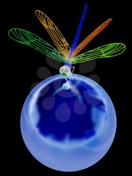 Dragonfly on abstract design sphere