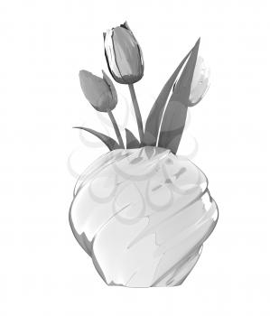 Tulips with leaf in vase