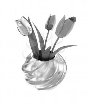 Tulips with leaf in vase