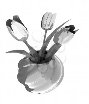 Tulips with leaf in vase