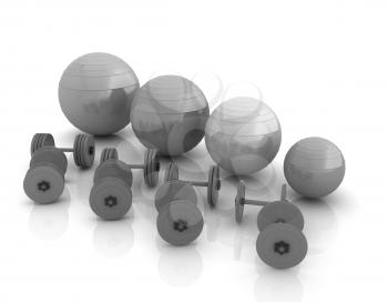 Fitness ball and dumbell