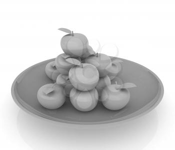 apples in a plate on white