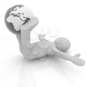 3d man exercising position on Earth - fitness ball. My biggest Global pilates series