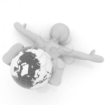 3d man exercising position on Earth - fitness ball. My biggest Global pilates series