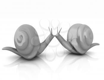 3d fantasy animals, snails on white background 