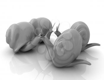 3d fantasy animals, snails on white background 