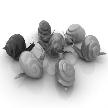 3d fantasy animals, snails on white background 