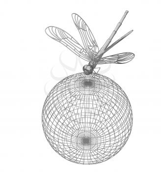 Dragonfly on abstract design sphere