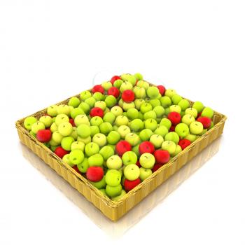 Wicker basket full of apples isolated on white