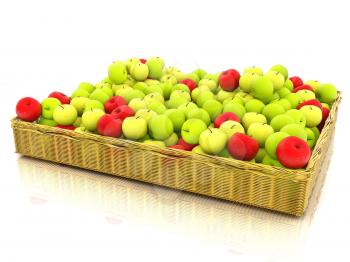 Wicker basket full of apples isolated on white