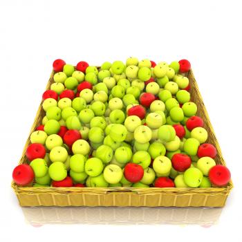 Wicker basket full of apples isolated on white