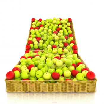 Wicker basket full of apples isolated on white