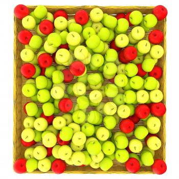 Wicker basket full of apples isolated on white