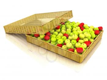 Wicker basket full of apples isolated on white